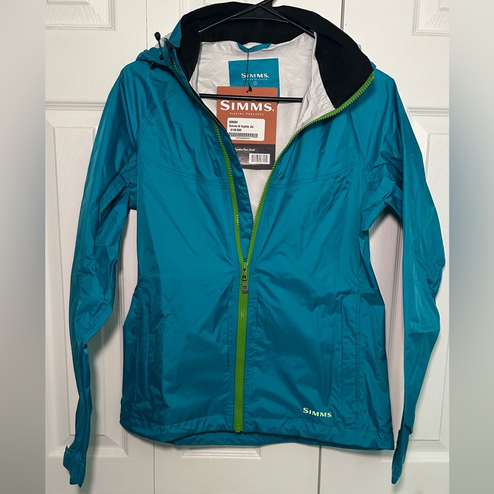 Simms Women Rain Jacket- Teal and Lime
